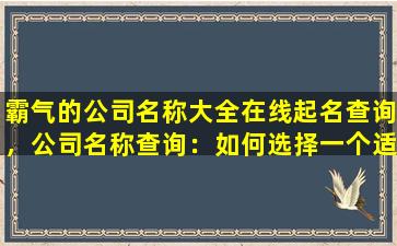 霸气的公司名称大全在线起名查询，公司名称查询：如何选择一个适合的 🕊 公司名称